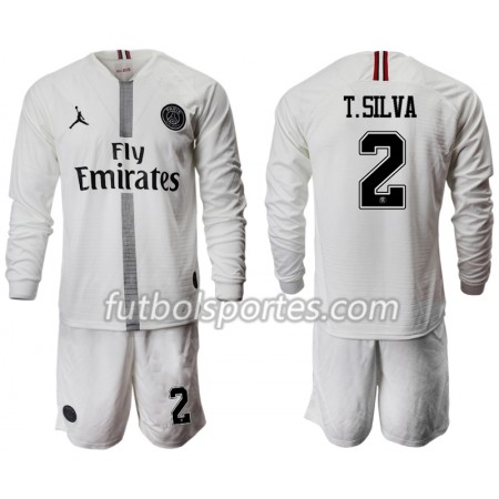 Camisetas Paris Saint Germain T.SILVA 2 Jordan Blanco Niños Tercera Equipacion 2018/2019 Manga Larga